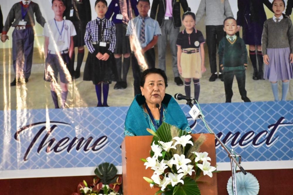 Nini Sekhose, President, ANPSA Central speaking at All Nagaland Private School Association, Mokokchung Unit common programme at Town Hall, Mokokchung on August 4.